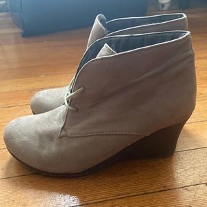 Beige suede wedge booties